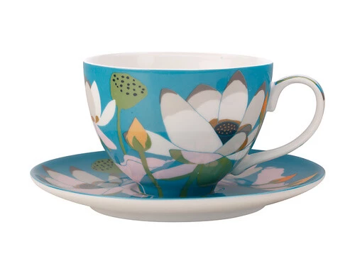 Royal Botanic Gardens Victoria Lotus Cup & Saucer 240ML Aqua Gift Boxed 1 Royal Botanic Gardens Victoria Lotus Cup & Saucer 240ML Aqua Gift Boxed